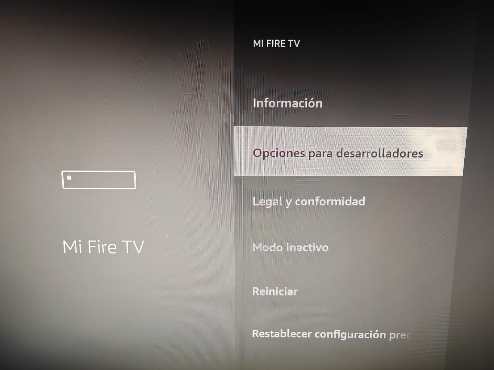 Opciones para desarrolladores