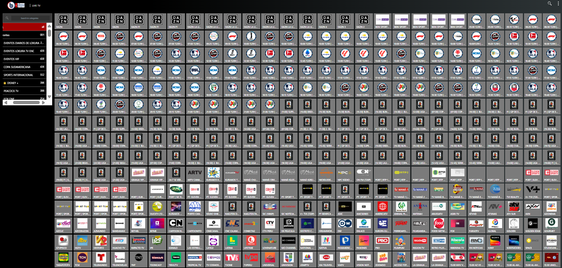 Canales y categorías en el reproductor web